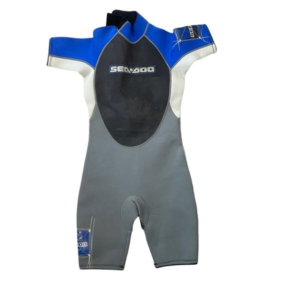 SEA DOO BRP Junior Shorty Wetsuit Blue/Black/Gray Size 12 - Pre-Owned - Picture 1 of 7
